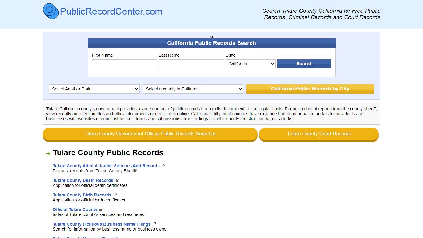 Tulare County California Free Public Records - Court Records - Criminal ...